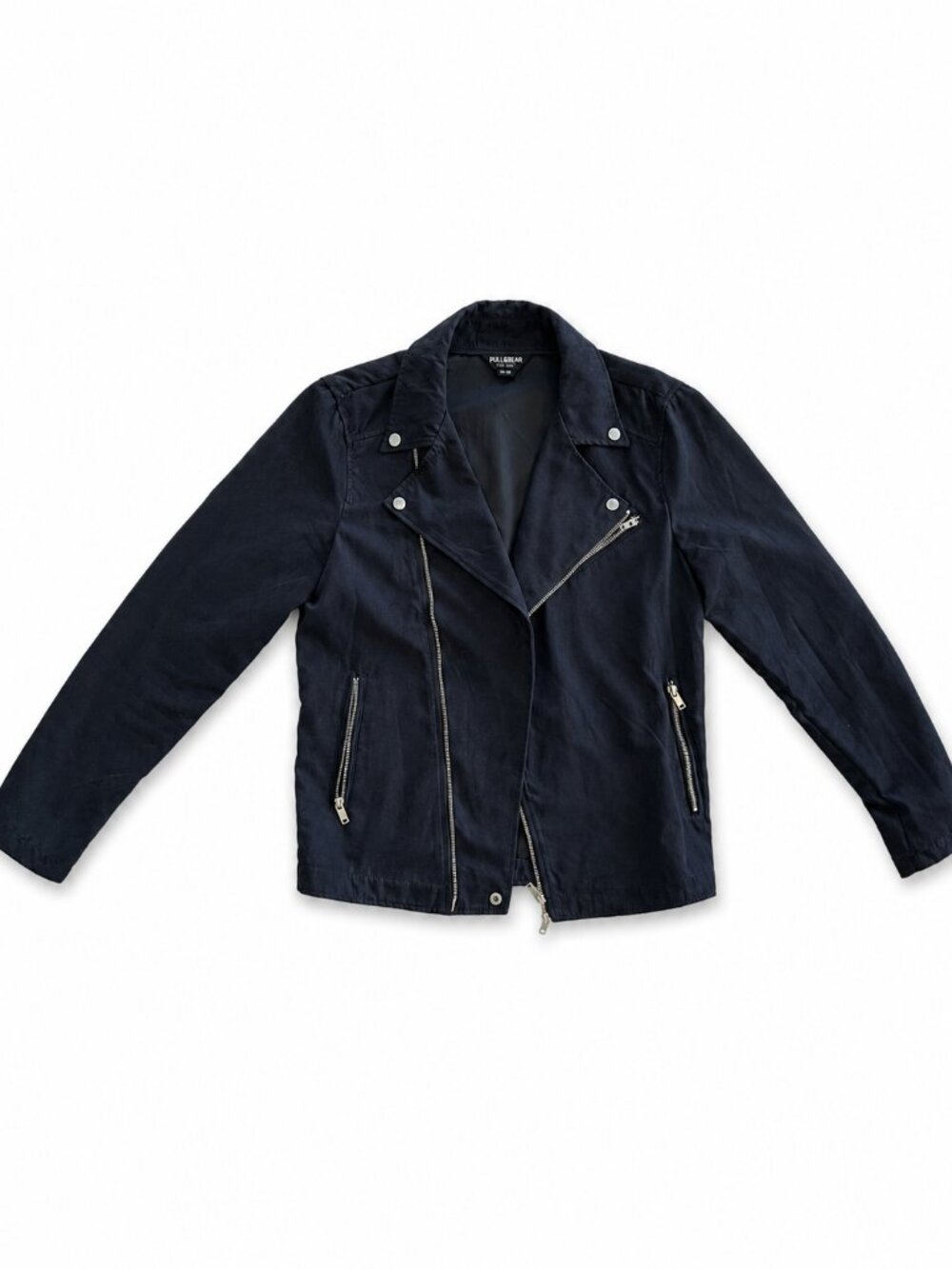 Pull & Bear Basics Asymmetric Moto Biker Jacket Black Mens M